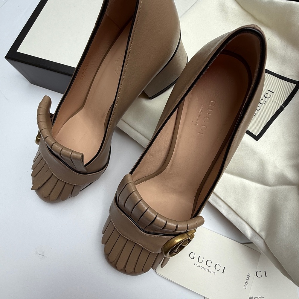 NWT Gucci Malaga Kid GG Marmont Fringe 50mm Loafer Pumps - Picture 16 of 16